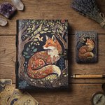Personalized Forest Fox Witchy Grimoire PU Leather Journal Notebook Card Pack Pen Set with Lock Text and 300 Kraft Pages Birthday Gift for Girls Women