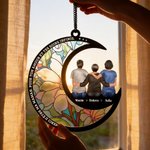 Capteur de soleil en forme de lune personnalisé avec fleur de naissance et personnages de dessin animé - Cadeau de la fête des Mères pour les femmes