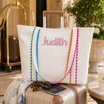 Gepersonaliseerde geborduurde naam canvas tas reizen essentieel verjaardagscadeau voor vrouw vriend
