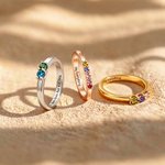 Personalized Sterling Silver Elegant 1-8 Birthstones Ring with Engraved Text Birthday Mother's Day Gift for Mom Grandma