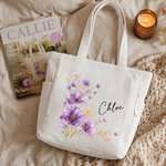 Personalized Multicolor Watercolor Floral Corduroy Large Capacity Tote Bag with Name Daily Use Birthday Bachelorette Party Gift for Her