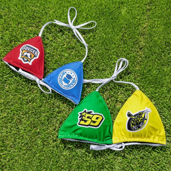 Personalisierte College Team Logo Farbe-Blocking Triangle Bikini Top mit abnehmbarer Polsterung Game Day Graduation Geschenk für Sport-Fans College Mädchen