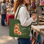 Personalized Multicolor Watercolor Floral Corduroy Large Capacity Tote Bag with Name Daily Use Birthday Bachelorette Party Gift for Her