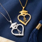 Personalized Graduation Cap Heart Pendant Necklace with Name Initial and Year Dainty Jewelry Graduation Gift for Graduates