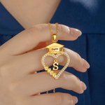Personalized Graduation Cap Heart Pendant Necklace with Name Initial and Year Dainty Jewelry Graduation Gift for Graduates