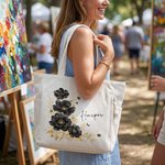 Personalized Multicolor Watercolor Floral Corduroy Large Capacity Tote Bag with Name Daily Use Birthday Bachelorette Party Gift for Her