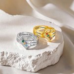 Personalized 1-8 Birthstones Heart Design Ring with Engraved Names Family Jewelry Birthday Mother's Day Gift for Women