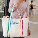 Gepersonaliseerde geborduurde naam canvas tas reizen essentieel verjaardagscadeau voor vrouw vriend