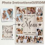 Personalized Soft Flannel Throw Blanket with 10 Family Photos, Custom 1-8 Names, Heartfelt Gift for Mom Grandma Dad
