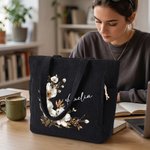 Personalized Multicolor Watercolor Floral Corduroy Large Capacity Tote Bag with Name Daily Use Birthday Bachelorette Party Gift for Her