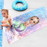 Toalla de playa personalizada de microfibra con nombre y diseño de sirena de dibujos animados secado rápido regalo de cumpleaños para niñas