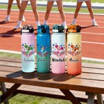 Personalized Cartoon Cheerleading Girl 32 oz Gradient Water Bottle with Name and Time Marker Game Day Sports Anniversary Gift for Cheerleader