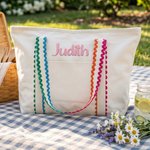 Gepersonaliseerde geborduurde naam canvas tas reizen essentieel verjaardagscadeau voor vrouw vriend