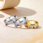 Personalized Family Zircon Ring with 1-10 Birthstones and Engraved Text Women Jewelry Birthday Mother's Day Gift for Mom Grandma