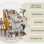 Personalized Soft Flannel Throw Blanket with 10 Family Photos, Custom 1-8 Names, Heartfelt Gift for Mom Grandma Dad