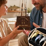 Personalized Fishing Pattern Wood Storage Box Set with Lifelike Fish Hooks and Name Birthday Father's Day Gift for Dad Husband Fishing Lover