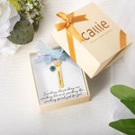 Colgante de ramo de novia personalizado de cristal azul con grabado lazo y tarjeta algo azul regalo de boda para novia