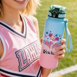 Personalized Cartoon Cheerleading Girl 32 oz Gradient Water Bottle with Name and Time Marker Game Day Sports Anniversary Gift for Cheerleader