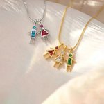 Personalisierte 1-7 Kinder Anhänger Halskette mit Birthstone Dainty Schmuck Jahrestag Geburtstag Geschenk für Mama Oma