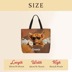 Personalised Highland Cow Birth Flower Large Capacity Tote Bag with Name Daily Use Birthday Gift for Highland Cow Lovers Cowgirls