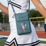 Personalized Multicolour Cheerleading Girl PU Leather Phone Wallet Crossbody Bag with Name Birthday Team Gift for Her