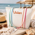 Gepersonaliseerde geborduurde naam canvas tas reizen essentieel verjaardagscadeau voor vrouw vriend