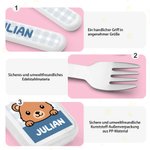 Personalisiertes Kinderbesteck (3-teilig) mit Cartoon-Tiermotiv und Namen | Messer Gabel und Löffel | Edelstahl | Geburtstagsgeschenk für Kinder