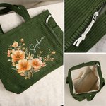 Personalized Multicolor Watercolor Floral Corduroy Large Capacity Tote Bag with Name Daily Use Birthday Bachelorette Party Gift for Her