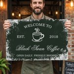 Personalisierte Welcome to Coffee Rust Effekt Fußmatte mit Jahr und Text Kaffee Bar Zubehör Eröffnung Geschenk für Barista Kaffee-Liebhaber