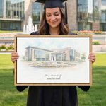 Acuarela Personalizada Estilo Campus Arquitectura Foto Lienzo Impresiones Regalo de Graduación para Graduados Alumni