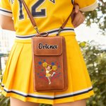 Personalized Multicolour Cheerleading Girl PU Leather Phone Wallet Crossbody Bag with Name Birthday Team Gift for Her