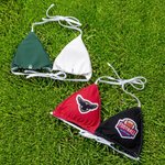 Personalisierte College Team Logo Farbe-Blocking Triangle Bikini Top mit abnehmbarer Polsterung Game Day Graduation Geschenk für Sport-Fans College Mädchen