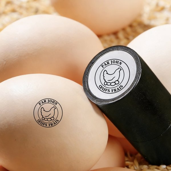 Tampon d'œuf personnalisé avec motif et nom - Encre de qualité alimentaire et boîte cadeau - Cadeau d'anniversaire pour agriculteur et éleveur