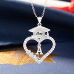 Personalized Graduation Cap Heart Pendant Necklace with Name Initial and Year Dainty Jewelry Graduation Gift for Graduates