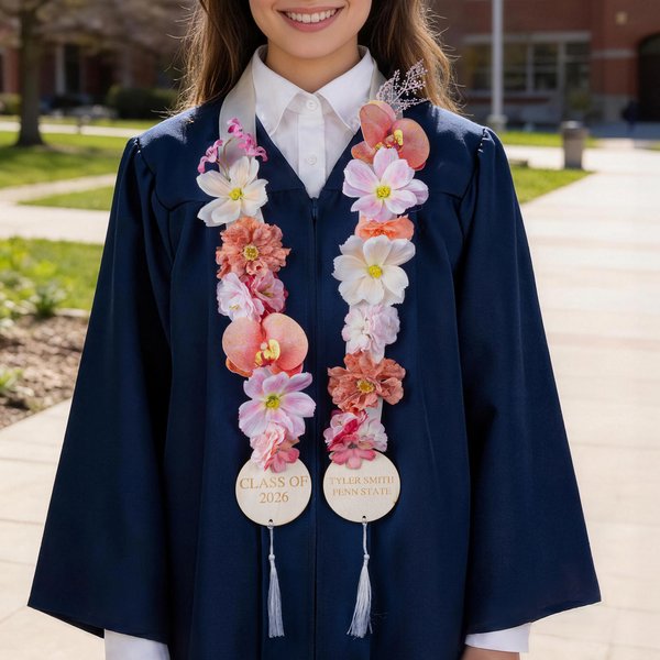 Personalized Class of 2026 Floral Graduation Stole Lei Ribbon with Text and Year Graduation Party Graduation Ceremony Accessories Gift for Graduates