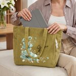 Personalized Multicolor Watercolor Floral Corduroy Large Capacity Tote Bag with Name Daily Use Birthday Bachelorette Party Gift for Her