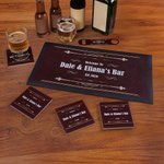 Personalized Retro Bar Mat Coaster Bottle Opener Set with Text and Year Bar Accessory Father's Day Birthday Gift for Bartender Cocktail Lover