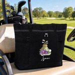 Personalisierte Aquarell Golf Elemente Geburt Blume große Kapazität Tragetasche mit Namen und Mesh-Taschen Golf Club Geburtstag Geschenk für Golfliebhaber Frauen