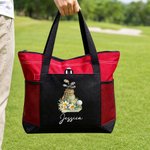 Personalisierte Aquarell Golf Elemente Geburt Blume große Kapazität Tragetasche mit Namen und Mesh-Taschen Golf Club Geburtstag Geschenk für Golfliebhaber Frauen