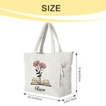 Personalized Book Birth Flower Large Capacity Corduroy Tote Bag with Name Birthday Gift for Book Lovers Women