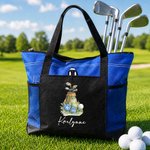 Personalisierte Aquarell Golf Elemente Geburt Blume große Kapazität Tragetasche mit Namen und Mesh-Taschen Golf Club Geburtstag Geschenk für Golfliebhaber Frauen
