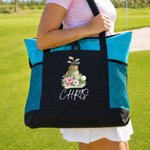 Personalisierte Aquarell Golf Elemente Geburt Blume große Kapazität Tragetasche mit Namen und Mesh-Taschen Golf Club Geburtstag Geschenk für Golfliebhaber Frauen