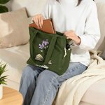 Personalized Book Birth Flower Large Capacity Corduroy Tote Bag with Name Birthday Gift for Book Lovers Women