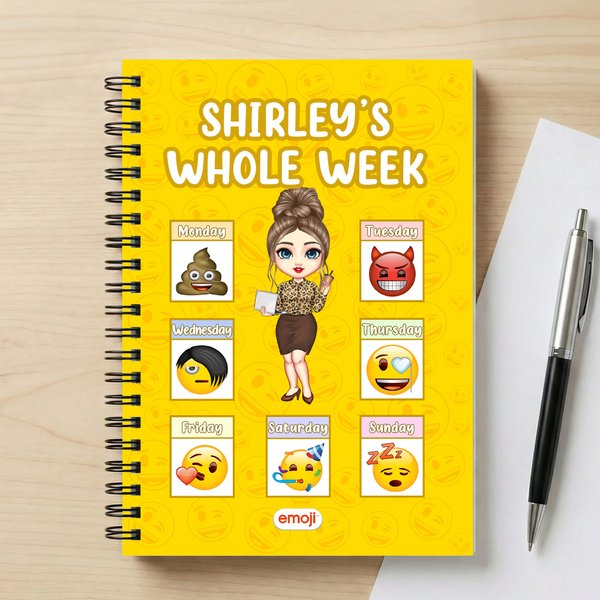 Personalised Playful emoji Scene Cartoon A5 Spiral Notebook with Name Weekly Record Business Trip Birthday Gift for Women | Callie × emoji ™