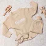 Ensemble bodys et chaussons pour bébé en tricot 100% coton doux avec nom brodé Coming Home Outfit Birthday Gift for Baby Newborn
