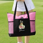 Personalisierte Aquarell Golf Elemente Geburt Blume große Kapazität Tragetasche mit Namen und Mesh-Taschen Golf Club Geburtstag Geschenk für Golfliebhaber Frauen