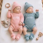 Ensemble bodys et chaussons pour bébé en tricot 100% coton doux avec nom brodé Coming Home Outfit Birthday Gift for Baby Newborn