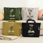 Personalized Book Birth Flower Large Capacity Corduroy Tote Bag with Name Birthday Gift for Book Lovers Women
