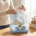 Personalised Teddy Bear Themed Transparent Gift Bag with Name Year Bow Ribbon and Card Birthday Party Decor 1st Birthday Baby Shower Gift for Baby