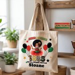 Personalised Juneteenth 1865 Cartoon Black Boy Girl Character Balloon Canvas Tote Bag with Name Black Independence Day Juneteenth Gift for Boys Girls